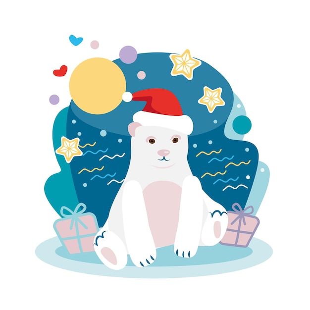 El oso polar de dibujos animados en Santa Hat