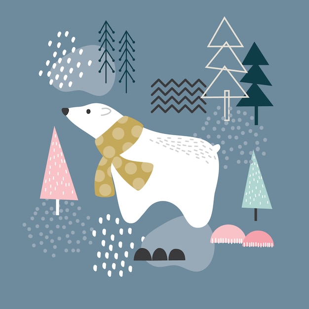 Oso polar y elementos forestales