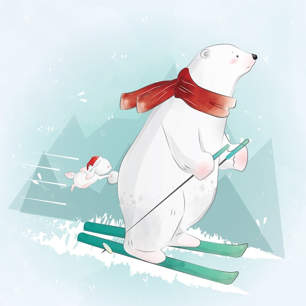 Vector oso polar esquiando
