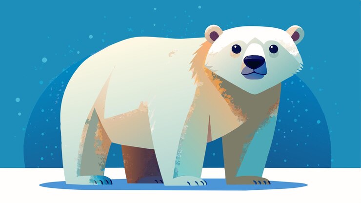 Vector un oso polar está de pie en la nieve con un fondo azul