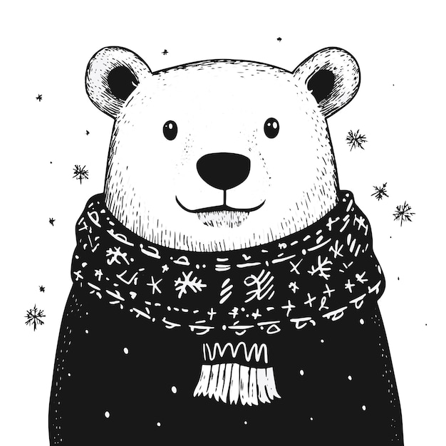 El oso polar con una ilustración de la bufanda de Navidad