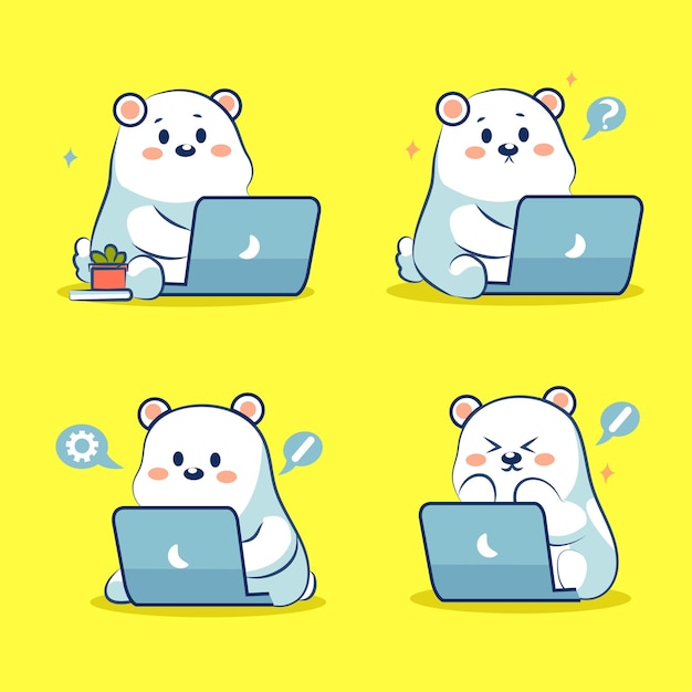 el oso polar lindo está trabajando delante de la computadora portátil dibujos animados II ilustración elementos de dibujos Animales logotipo un