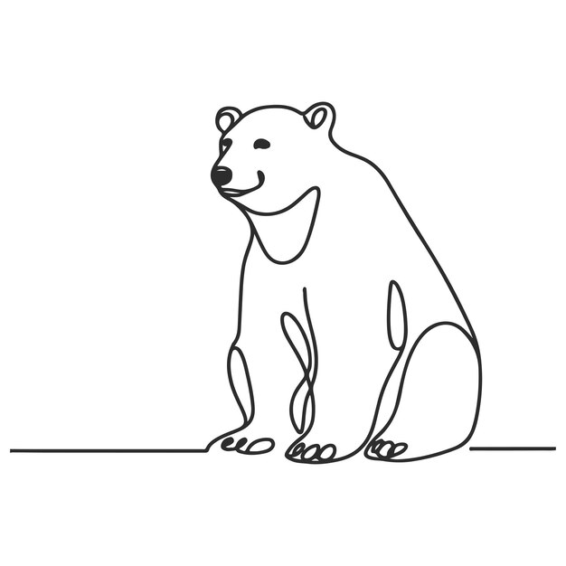 Un oso polar una línea de arte vectorial continuo diseño de garabateo minimalista en un fondo blanco