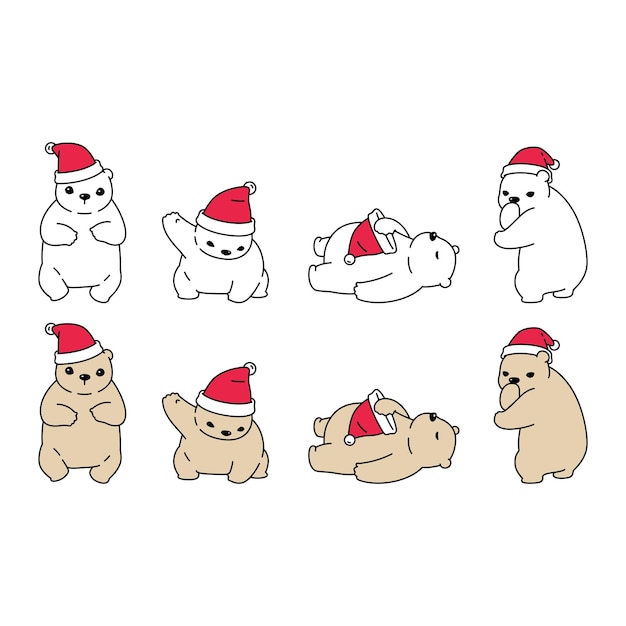 Oso polar navidad santa claus sombrero personaje de dibujos animados garabato