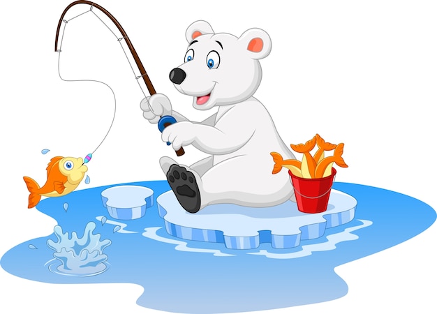 El oso polar está pescando aislado en el fondo blanco
