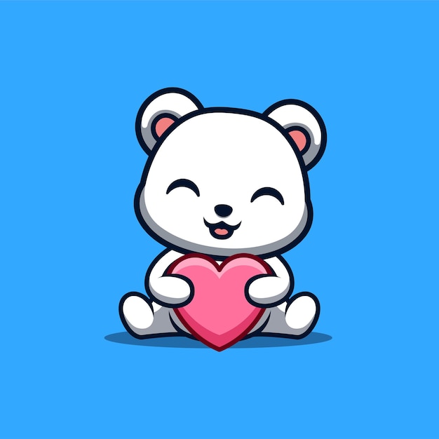 Oso polar sentado amor lindo creativo Kawaii dibujos animados mascota logotipo
