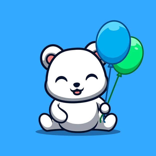 Oso Polar Sentado Sostener Globo Lindo Creativo Kawaii Cartoon Mascot Logo