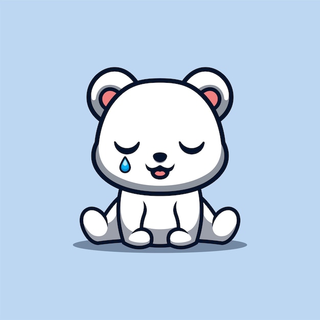 Oso polar sentado triste lindo kawaii creativo logotipo de mascota de dibujos animados