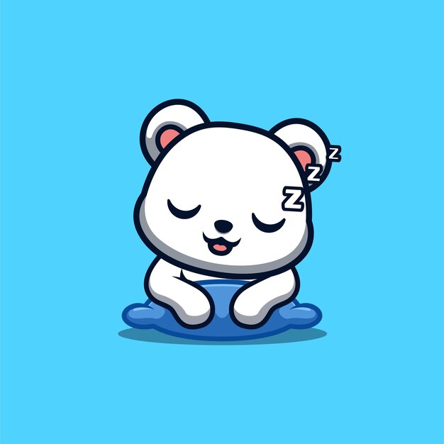 Oso polar sleepy cute creative kawaii cartoon mascot logo