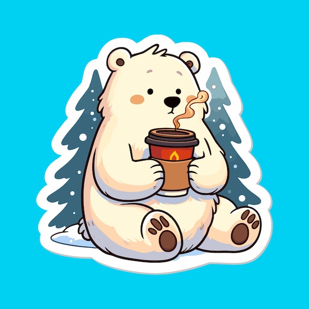 Un oso polar sosteniendo una ilustración vectorial de una taza de café