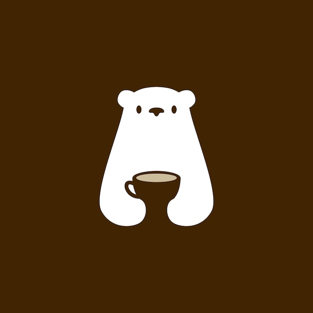 Oso polar taza de café café bebida blanca espacio negativo logo vector icono ilustración