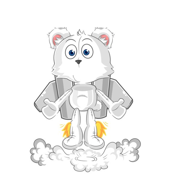 Oso polar con vector de dibujos animados de mascota jetpack