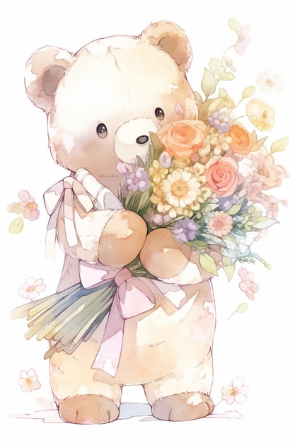 Un oso con un ramo de flores es de tom y se llama oso.