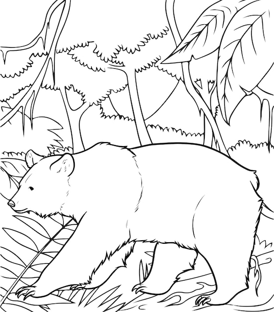 Oso en la selva para colorear, pintar e imprimir | Vector Premium