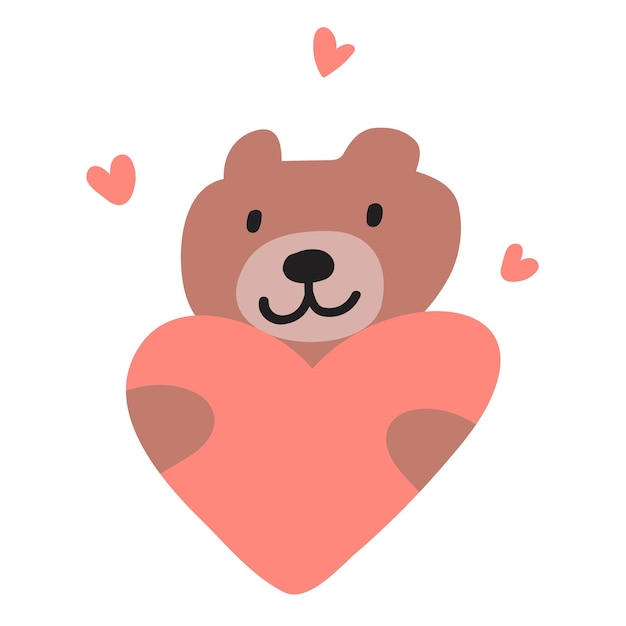 Un oso simpático y amigable sostiene un corazón Diseño del Día de San Valentín Ilustración vectorial