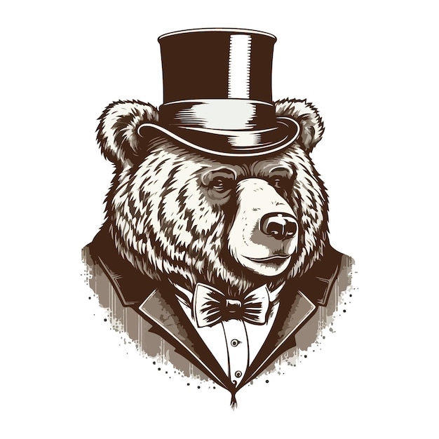 Un oso con sombrero de copa y sombrero de copa.