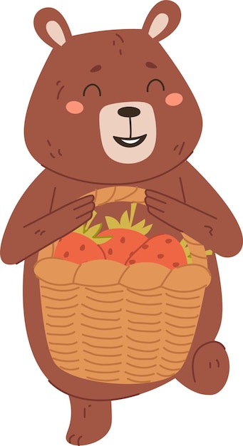 El oso sonriente con la canasta de fresas