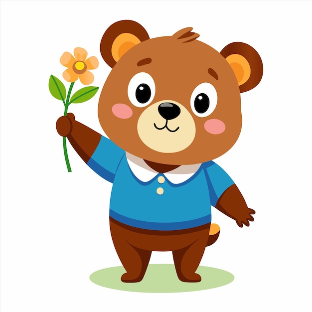 un oso sosteniendo una flor y un fondo blanco con una flor en el medio