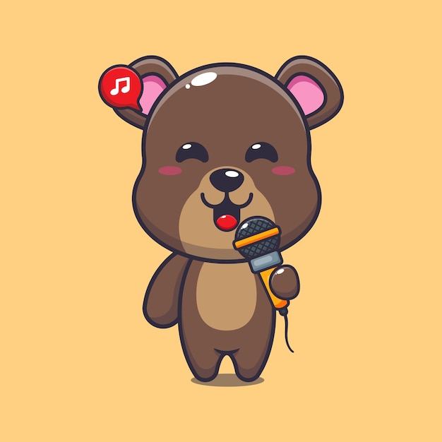 oso sosteniendo ilustración de vector de dibujos animados de micrófono