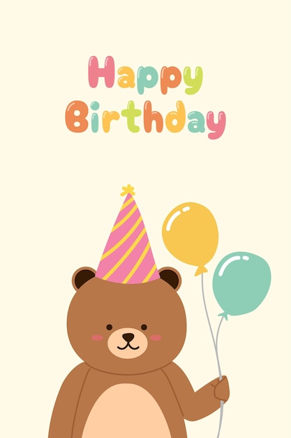 Vector oso de tarjeta de cumpleaños