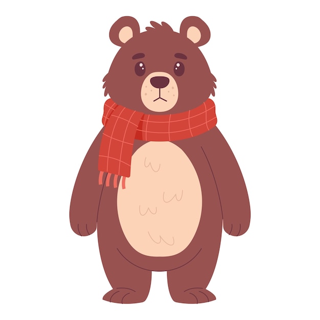 El oso triste en una ilustración vectorial de bufanda roja