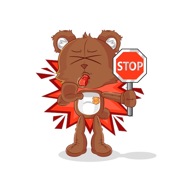 Oso con vector de mascota de dibujos animados de señal de stop