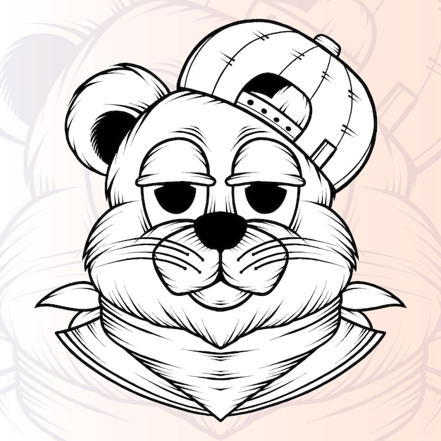Oso vintage con ilustración de gorra