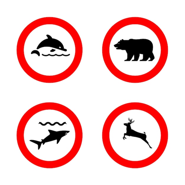 Vector osos, delfines, tiburones, ciervos prohibidos signos