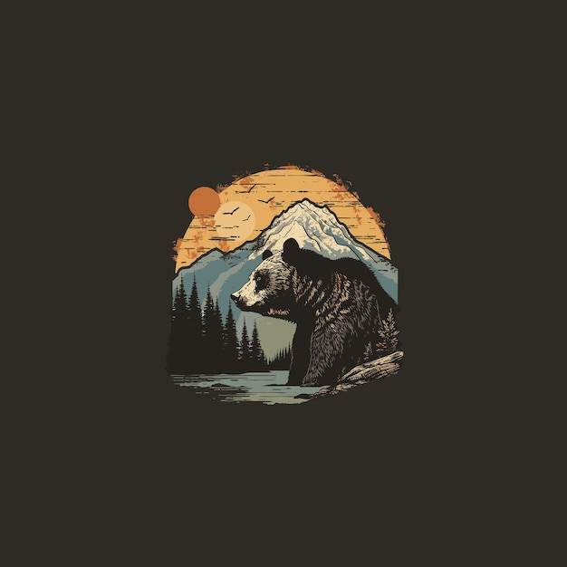 Los osos en el diseño de logotipo salvaje Ilustración de plantilla de camiseta vectorial