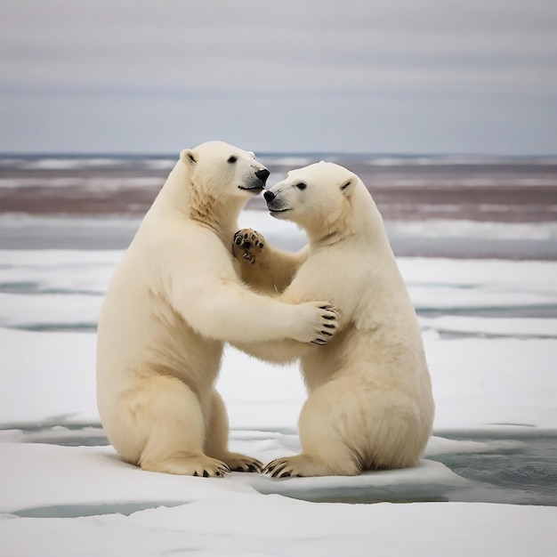 Los osos polares jugando a la luz del sol de Churchill