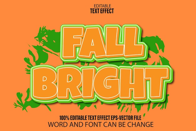 Vector otoño brillante efecto de texto editable estilo de dibujos animados