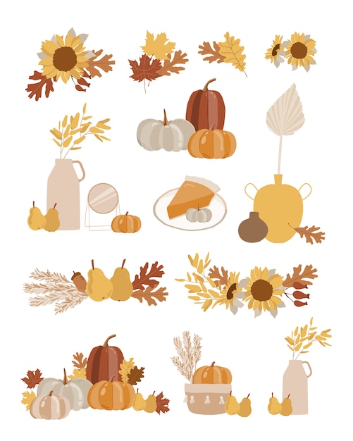 Vector otoño con elementos.