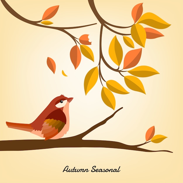 Vector otoño estacional para el fondo con pájaro