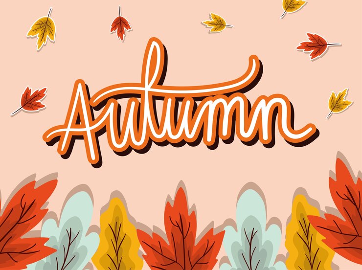 Vector otoño naranja amarillo y azul diseño de hojas, tema de temporada.
