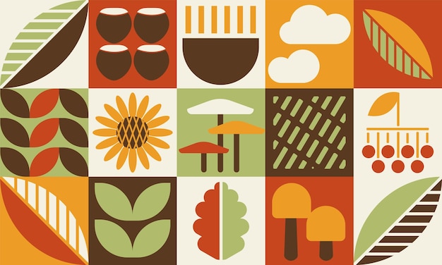 Otoño natural fondo geométrico cosecha orgánica patrón sin costuras bauhaus contemporáneo