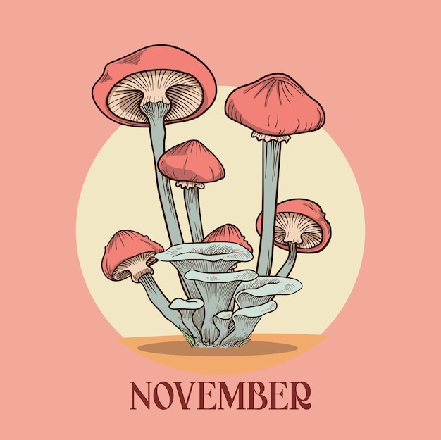 Vector otoño de noviembre con papel tapiz de fondo de setas