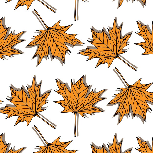 Otoño de patrones sin fisuras de hojas de arce naranja sobre fondo blanco, Vector