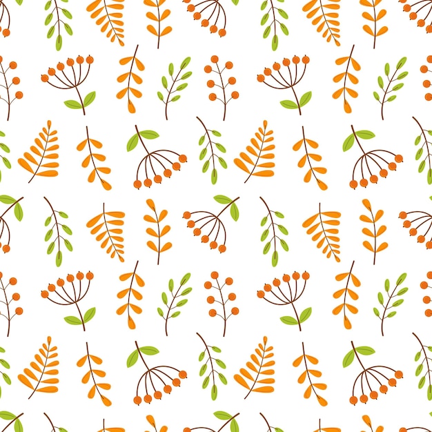 Otoño de patrones sin fisuras con hojas de bayas de fresno de otoño