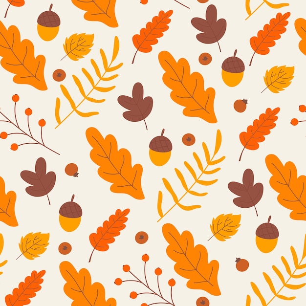 Otoño de patrones sin fisuras hojas de otoño hojas de roble con bellotas en textura floral repetida