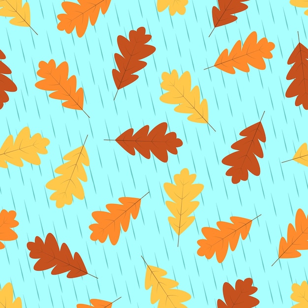 Otoño de patrones sin fisuras, hojas de roble amarillas y rojas caen en otoño