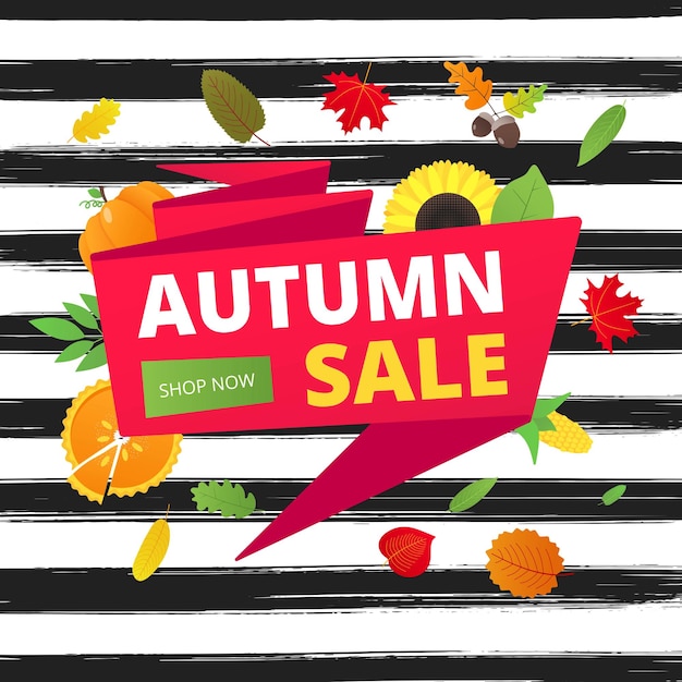 Otoño venta vector banner o cartel degradado estilo plano diseño vector ilustración