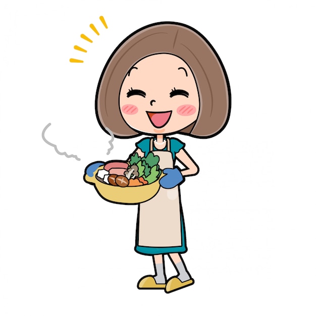Out line Bob hair dress women_cook-saucepan