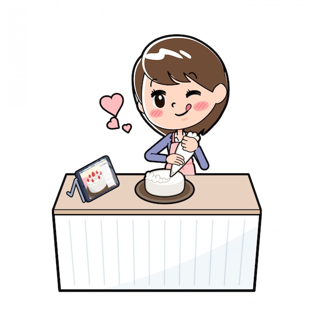 Out line mujer de negocios cocinero Cake Decoration