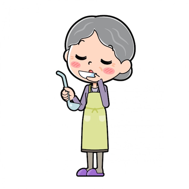 Out line Purple wear grandma cook degustación