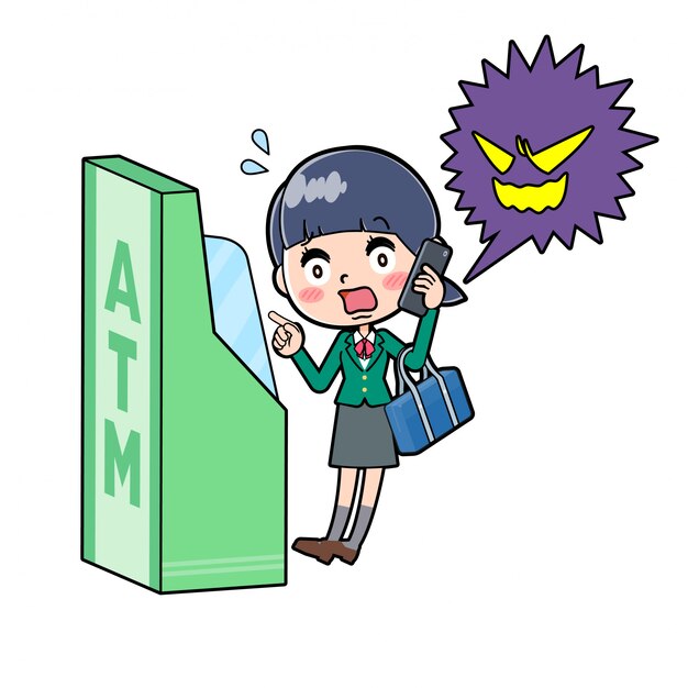 Out line school girl Green ATM sagi