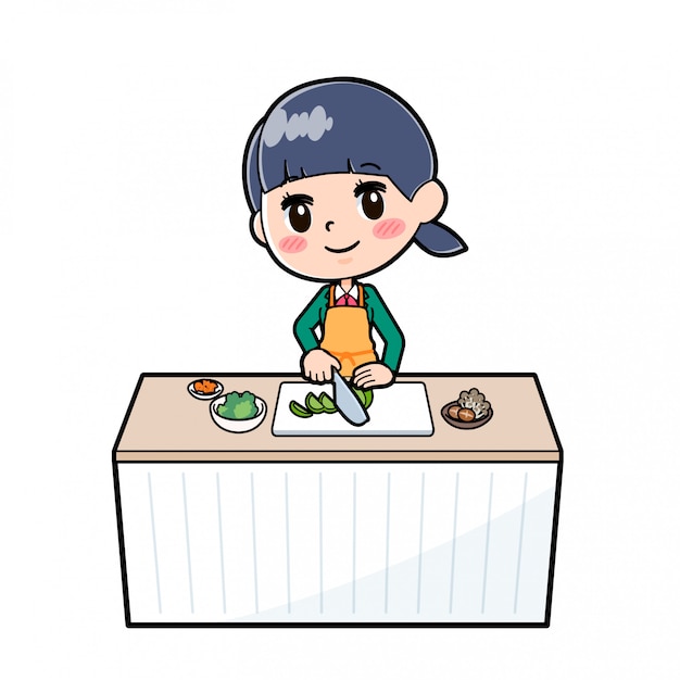 Out line school girl Green_cook-cut