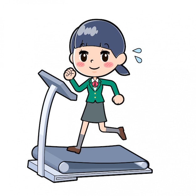 Out line school girl green_running-machine