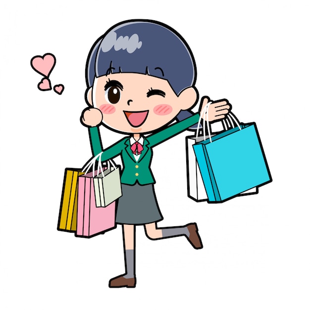 Out line school girl Green_shopping