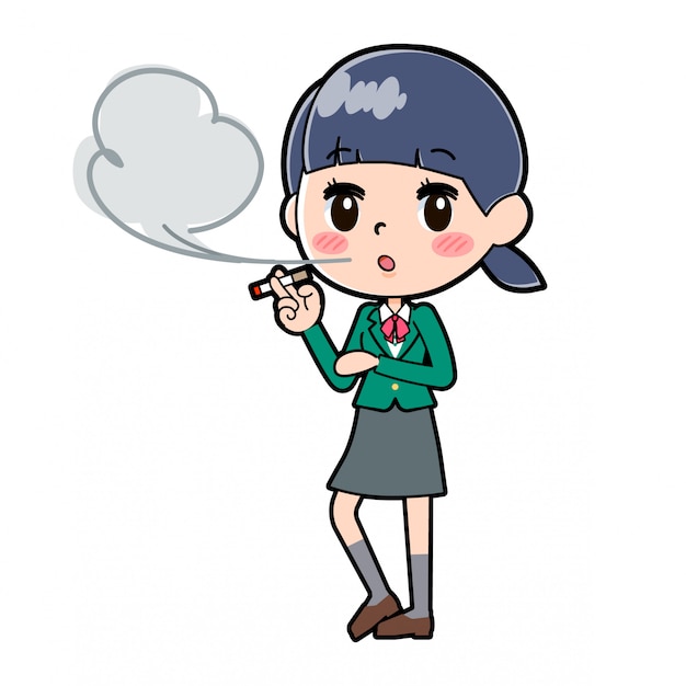 Out line school girl green_smoking