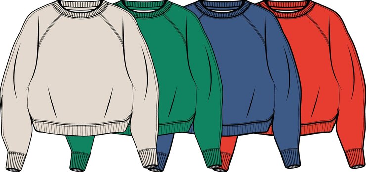 Outmarl verde rojo azul Reglan sudadera de manga larga Maqueta de vista delantera